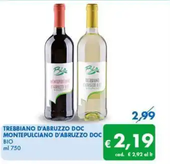 MD Discount TREBBIANO D'ABRUZZO DOC MONTEPULCIANO D'ABRUZZO DOC BIO ml 750 offerta