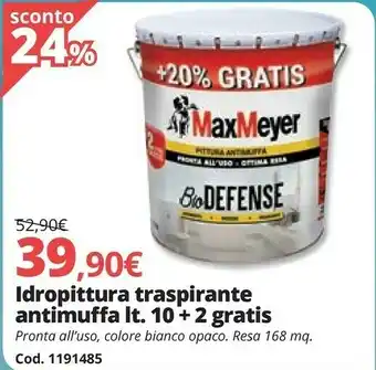 Brico Io Maxmeyer Idropittura Traspirante Antimuffa Lt 10 + 2 Gratis offerta
