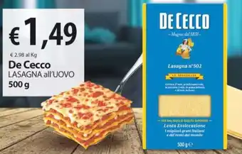 Extra Supermercati De Cecco LASAGNA all'UOVO 500 g offerta