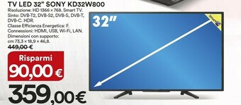 Coop Sony BRAVIA KD-32W800 - 32 Pollici – HD Ready - High Dynamic Range (HDR) offerta