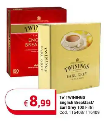 Te' TWININGS English Breakfast/ Earl Grey 100 Filtri