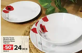 Carrefour Market Tognana Servizio Tavola 18 Pezzi Decoro Papavero Rosso offerta