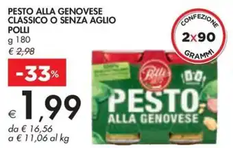 Bennet PESTO ALLA GENOVESE CLASSICO O SENZA AGLIO POLLI g 180 offerta
