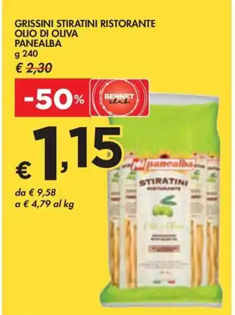Bennet GRISSINI STIRATINI RISTORANTE OLIO DI OLIVA PANEALBA g 240 offerta