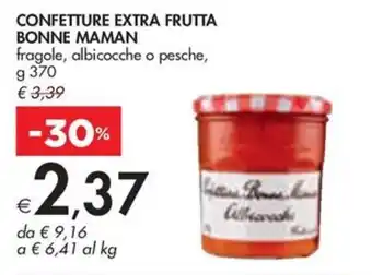 Bennet CONFETTURE EXTRA FRUTTA BONNE MAMAN fragole, albicocche o pesche, g 370 offerta