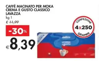 Bennet CAFFÈ MACINATO PER MOKA CREMA E GUSTO CLASSICO LAVAZZA kg 1 offerta