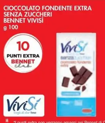 Bennet CIOCCOLATO FONDENTE EXTRA SENZA ZUCCHERI BENNET VIVISI g 100 offerta
