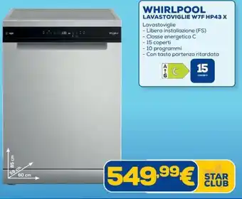 Euronics WHIRLPOOL LAVASTOVIGLIE W7F HP43 X offerta