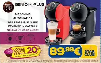Euronics NESCAFE GENIO S PLUS MACCHINA AUTOMATICA offerta