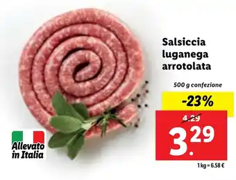 Lidl Salsiccia luganega arrotolata 500 g confezione offerta
