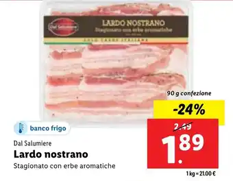 Dal Salumiere Lardo nostrano 90 g confezione