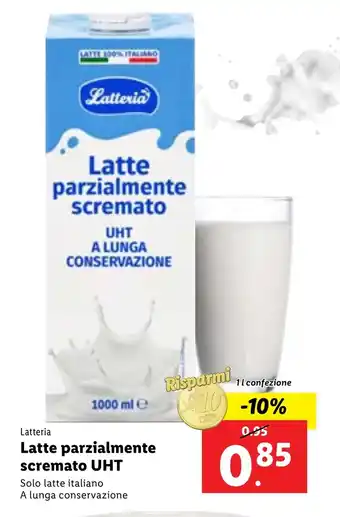 Lidl Latteria Latte parzialmente scremato UHT 1 l confezione offerta