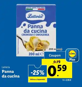 Lidl Latteria Panna da cucina 200 ml conf. offerta