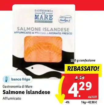 Lidl Gastronomia di Mare Salmone islandese Affumicato 100 g confezione offerta