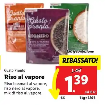 Lidl Gusto Pronto Riso al vapore 250 g confezione offerta