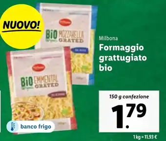 Lidl Milbona Formaggio grattugiato bio 150 g confezione offerta