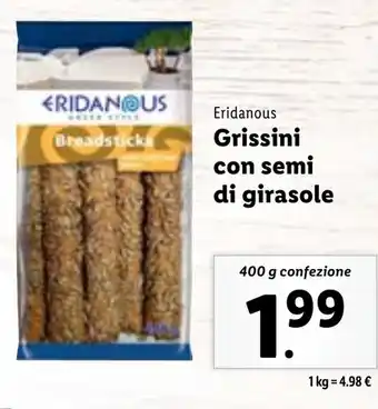 Lidl Eridanous Grissini con semi di girasole 400 g confezione offerta