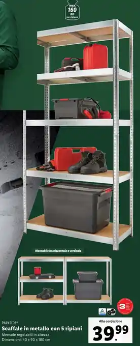 Lidl PARKSIDE Scaffale metallo con 5 ripiani offerta