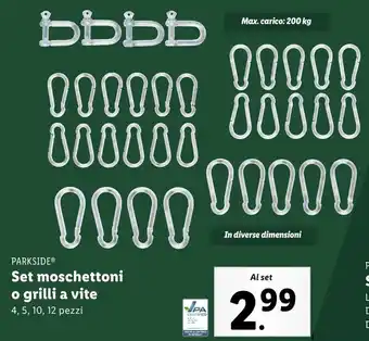 Lidl PARKSIDE Set moschettoni o grilli a vite offerta