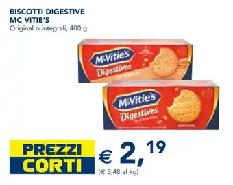Esselunga BISCOTTI DIGESTIVE MC VITIE'S Original o integrali, 400 g offerta
