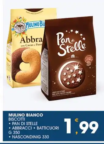 SeBón Supermercati MULINO BIANCO BISCOTTI PAN DI STELLE, ABBRACCI, BATTICUORI G 350 offerta