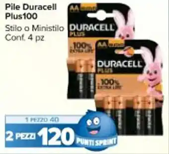 Carrefour Market Pile Duracell Plus 100 Stilo o Ministilo Conf. 4 pz offerta