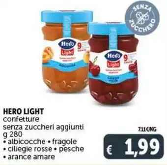 Deco Supermercati HERO LIGHT confetture senza zuccheri aggiunti g 280 • albicocche •fragole •ciliegie rosse •pesche • arance amare offerta