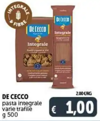 Deco Supermercati DE CECCO pasta integrale varie trafile g 500 offerta