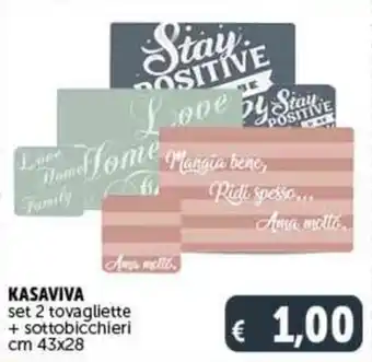 Deco Supermercati KASAVIVA set 2 tovagliette + sottobicchieri cm 43x28 offerta