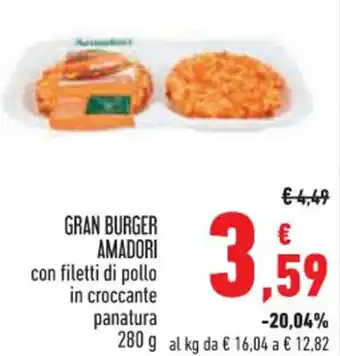 Conad GRAN BURGER AMADORI con filetti di pollo in croccante panatura 280 g offerta