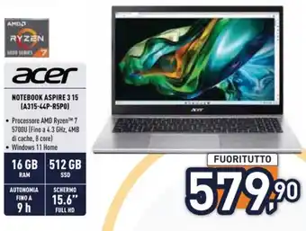 Unieuro acer NOTEBOOK ASPIRE 3 15 (A315-44P-R5P0) offerta