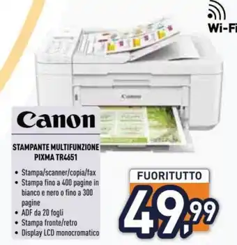 Unieuro Canon STAMPANTE MULTIFUNZIONE PIXMA TR4651 offerta