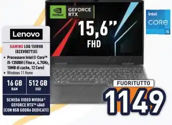 Unieuro Lenovo GAMING LOQ 15IRH8 (82XV007TIX) offerta
