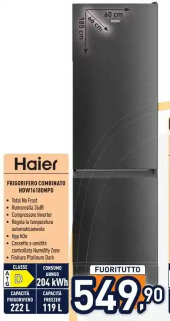 Unieuro Haier FRIGORIFERO COMBINATO HDW1618DNPD offerta