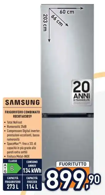 Unieuro SAMSUNG FRIGORIFERO COMBINATO RB38T603BS9 offerta