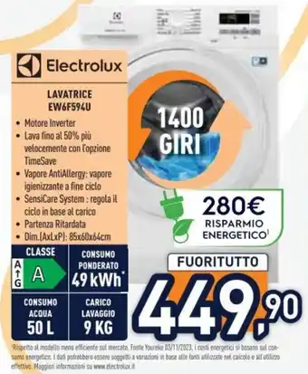 Unieuro Electrolux LAVATRICE EW6F594U offerta