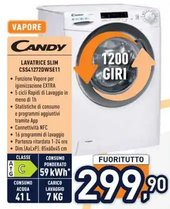 Unieuro CANDY LAVATRICE SLIM CSS41272DWSE11 offerta