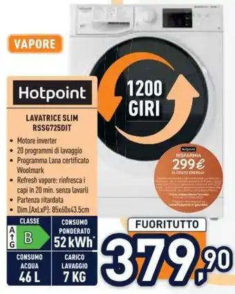 Unieuro Hotpoint LAVATRICE SLIM RSSG725DIT offerta