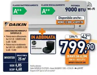 Unieuro DAIKIN CONDIZIONATORE MONOSPLIT SUPERPLUS 25 offerta