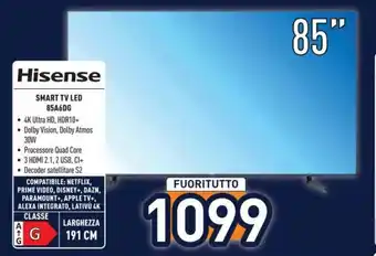 Unieuro Hisense SMART TV LED 85A6DG offerta