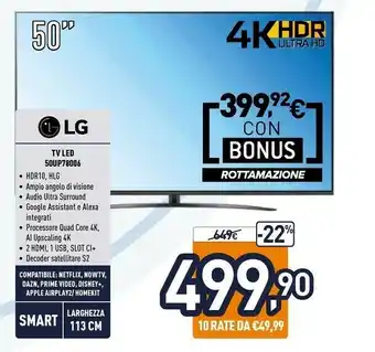 Unieuro LG 50UP78006LB TV 127 Cm (50") 4K Ultra HD Smart TV Wi-Fi Grigio offerta