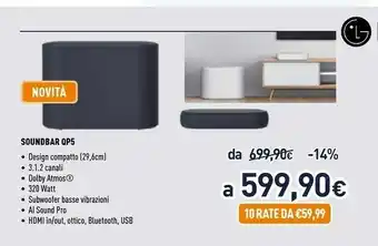 Unieuro LG QP5.DEUSLLK Altoparlante Soundbar Nero 3.1.2 Canali 320 W offerta