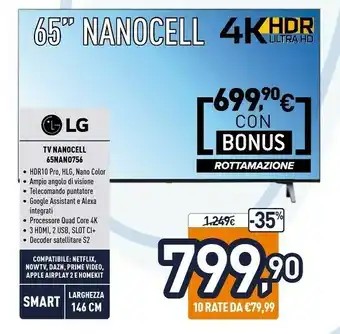 Unieuro LG 65NANO756PA TV 165,1 Cm (65") 4K Ultra HD Smart TV Wi-Fi Nero offerta
