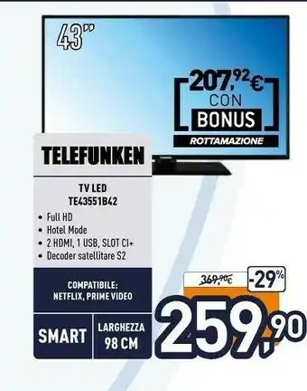 Unieuro Telefunken TE43551B42 offerta
