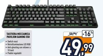 Unieuro HP Tastiera Pavilion Gaming 550 offerta