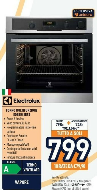 Unieuro Electrolux EOB 6541 BFS Forno Forno Elettrico 72 L Nero, Acciaio Inossidabile A offerta