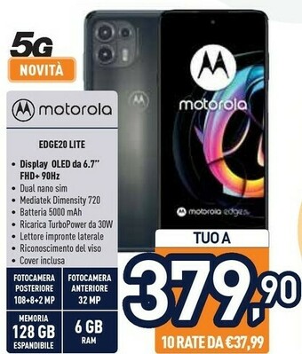 Unieuro Motorola Edge 20 Lite 17 Cm (6.7") Doppia SIM Android 11 5G USB Tipo-C 6 GB 128 GB 5000 MAh Grafite offerta