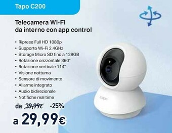 Unieuro TP-LINK Tapo C200 Interno Lampadina Soffitto 1280 X 720 Pixel offerta