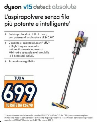 Unieuro Dyson V15 Detect Absolute Senza Sacchetto Nichel, Giallo offerta