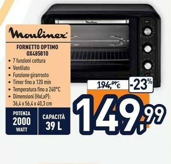Unieuro Moulinex Fornetto Optimo OX485810 offerta